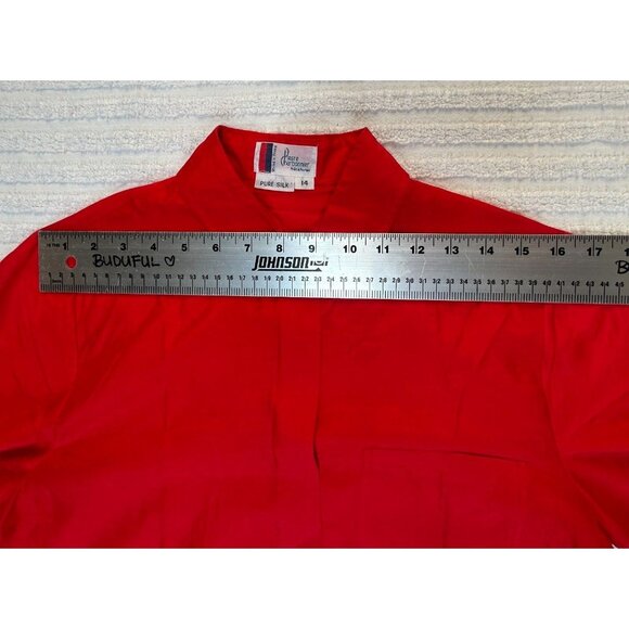 Vintage Pierre Charbonnier Womens Button Up Shirt Size 14 Pure Silk Red France - Picture 6 of 8